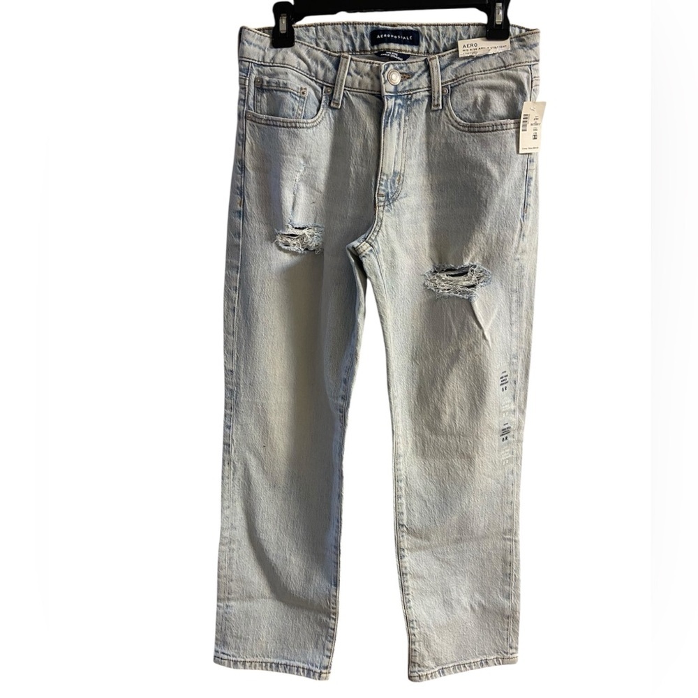 Aeropostale mid rise ankle straight stretch jeans light wash Sz 8 R NWT